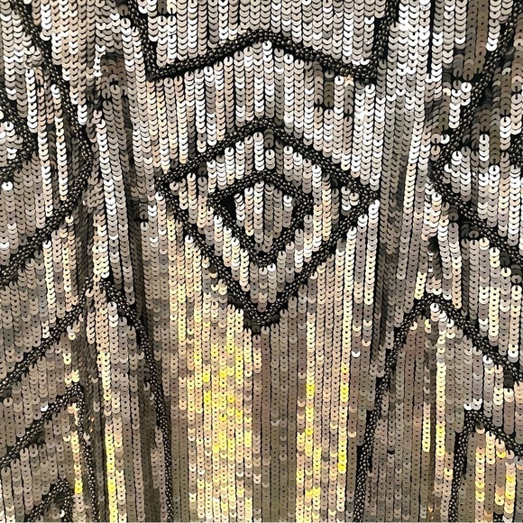 New PARKER NWOT Serena V-Neck Mini Sequins Beaded Geometric Silk Dress - Picture 3 of 4